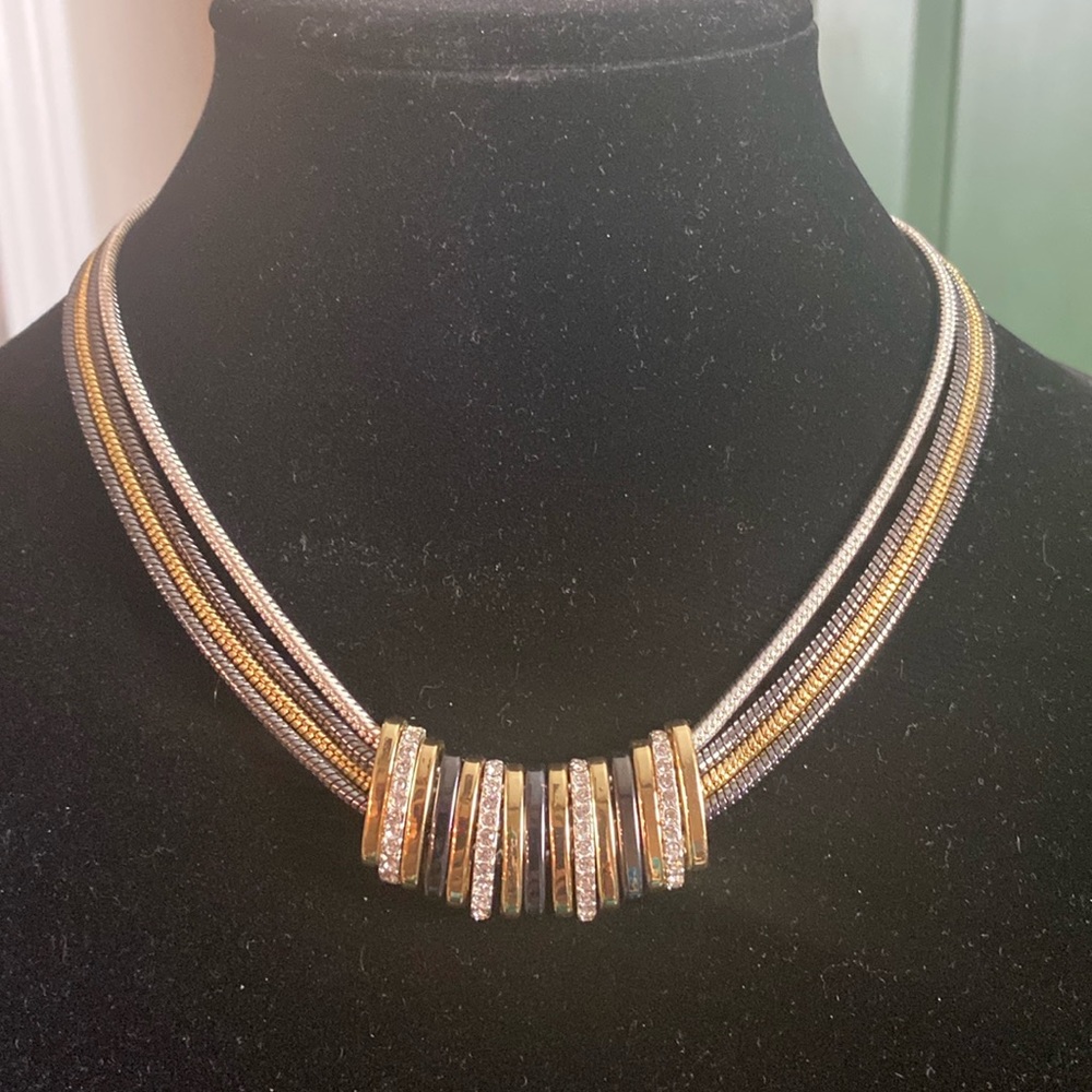 Nine West Tri Color Metal Jeweled Slider Necklace